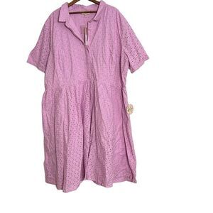 Timeless London Harlow Eyelet Short Sleeve Midi Dress Lavender Size 22 NWT